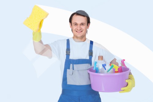 Office cleaning team maintaining a bright and organized workplace