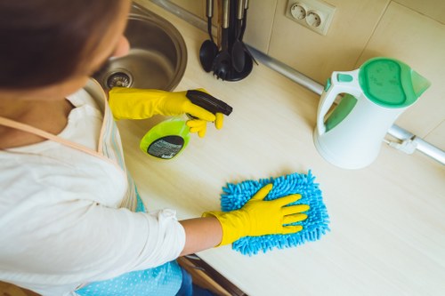 Professional cleaning supplies arranged for Airbnb turnover cleaning