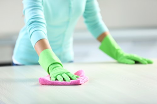 Sanitized Airbnb bathroom with polished fixtures and fresh towels
