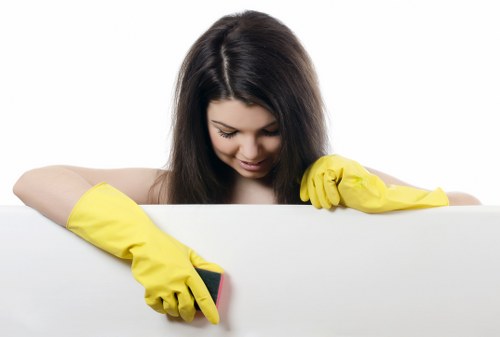 Professional cleaning crew disinfecting a busy business interior